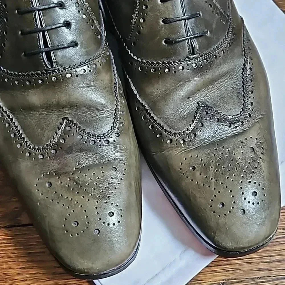 Christian Louboutin Burnished Gray Leather Brogue Size 13 shoe trees & dust bags - Picture 4 of 10